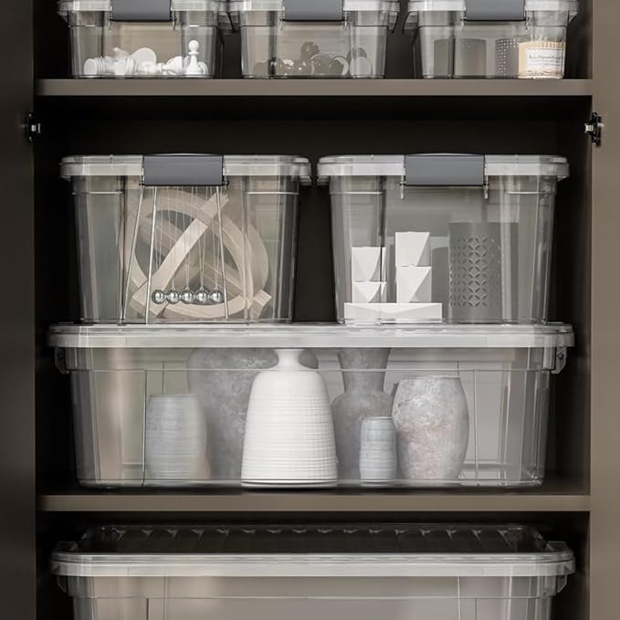 Superio Clear Storage Boxes with Lids, 14.25 Quart Plastic Container Bins for Organizing, Stackable Crates, BPA Free, Non Toxic, Odor Free, Organizers for Home, Office and Dorm, 5 Pack