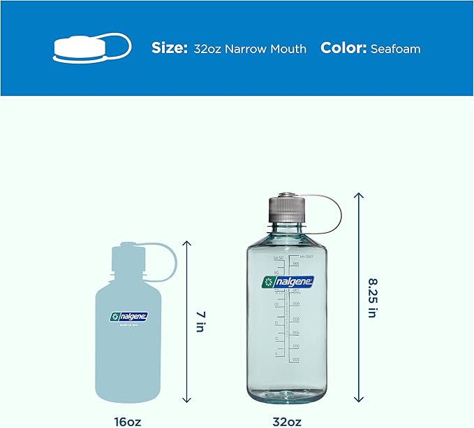 Nalgene 32 oz Narrow Mouth Water Bottle | BPA-Free, Durable & Leak Proof, Lightweight Bottle for Hiking, Gym & Travel, Seafoam