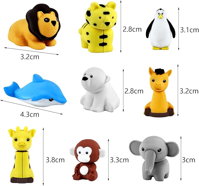 URSKYTOUS 64Pcs Animal Erasers Bulk Cute Desk Pets Kids Puzzle Erasers Take Apart Cool 3D Eraser Mini Pencil Eraser Fun Party Favors for School Supplies Classroom Rewards Easter Egg Fillers Gifts