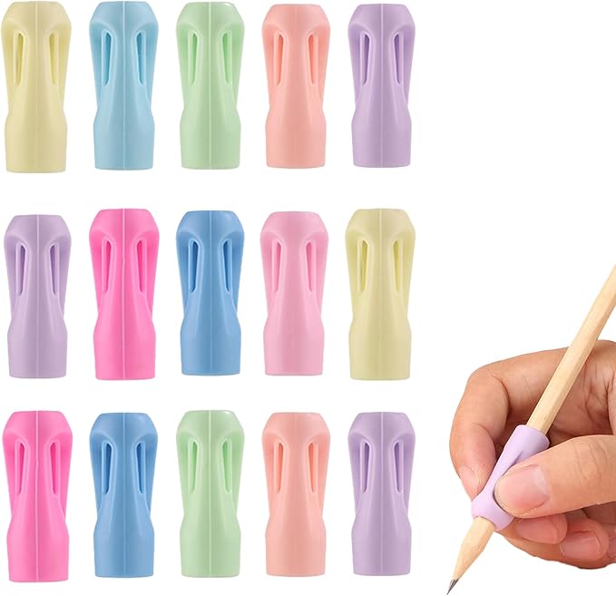 Pencil Grips for Kids Handwriting, Silicone Finger Grips for Toddlers 2-4 Years, Ergonomic Pen Holders to Correct Pencil Grip Posture and Reduce Hand Fatigue, 15-Pack, Assorted Colors