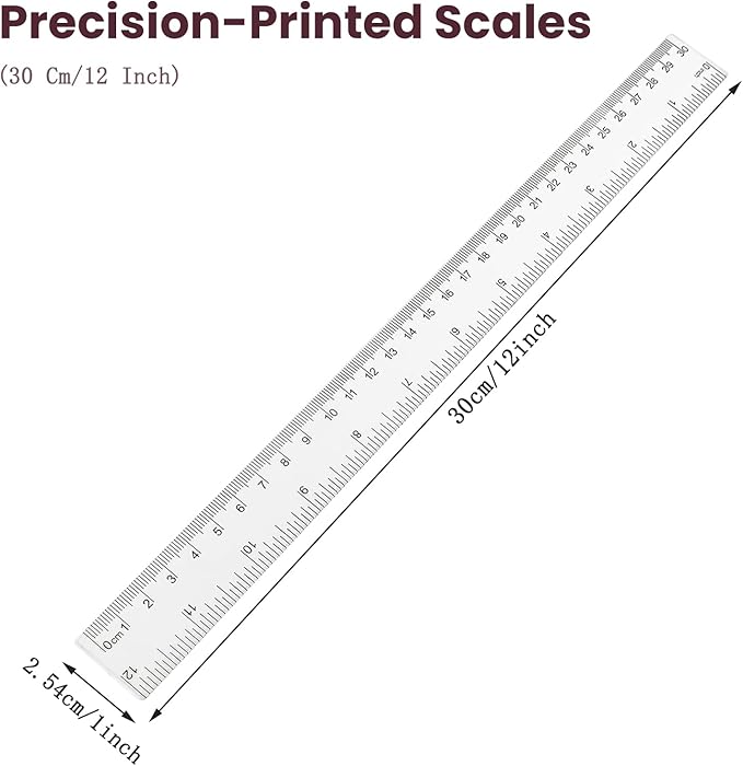 ZUFECY 8-Pack Clear Acrylic Ruler, 12 Inches Flexible Clear Ruler, Inches and Metric Scale Measuring Tool