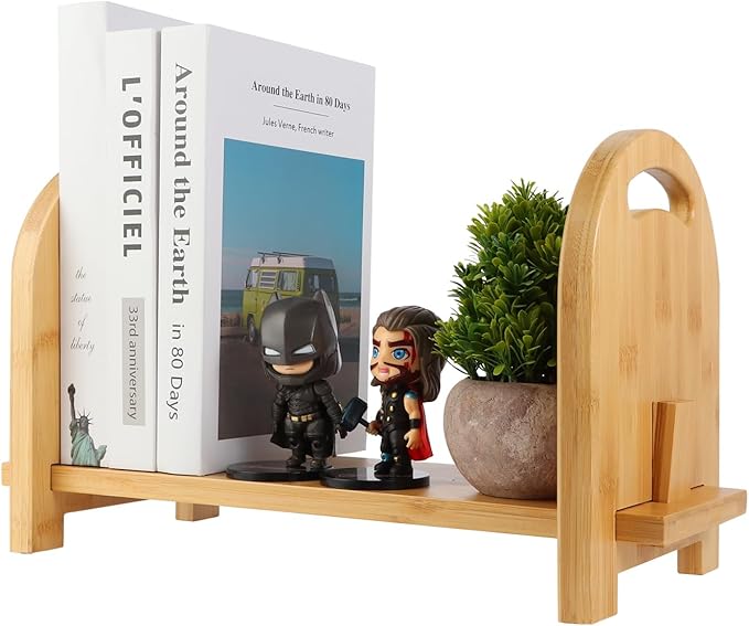 Bamboo Tabletop Bookshelf - Expandable Desktop Bookcase - No Tools Required to Assemble This Desk Bookshelf - Sturdy Desktop Book Shelf for Office, Study Room