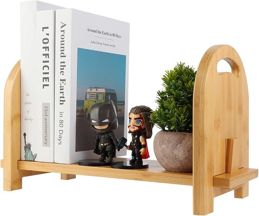 Bamboo Tabletop Bookshelf - Expandable Desktop Bookcase - No Tools Required to Assemble This Desk Bookshelf - Sturdy Desktop Book Shelf for Office, Study Room