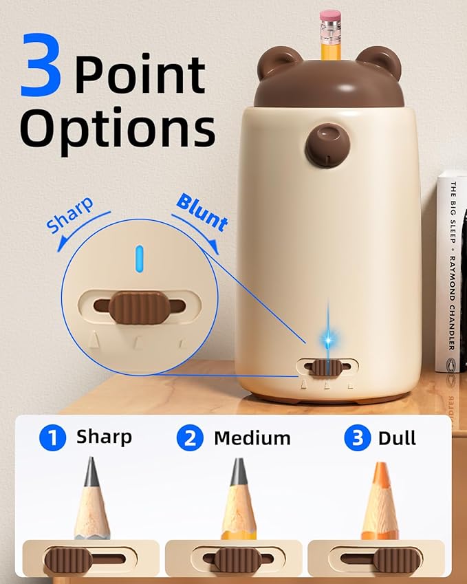 ZMOL Fully Automatic Pencil Sharpener, Electric Pencil Sharpener for Kids, Auto in & Out, Rechargeable Pencil Sharpeners for 6-12mm Jumbo Colored Pencils, Home/Classroom/Office