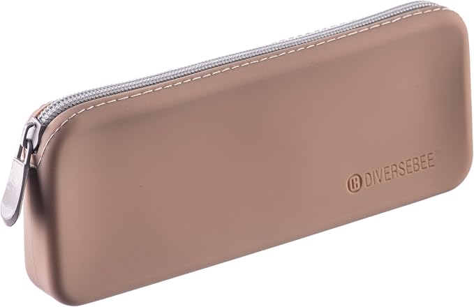 DIVERSEBEE Soft Silicone Pencil Case, Pencil Pouch with Zipper (Almond) | Aesthetic Pen Bag for School, Bible Study Journaling Supplies and Accessories, Cute Pencil Organizer