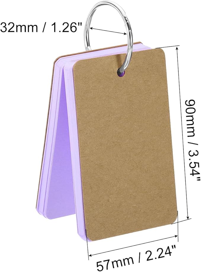 PATIKIL Blank Index Cards with Ring, 500Pcs Colored Blank Flash Card 3.5" x 2" Note Card Study Card for Memory Learning Studying Office Supplies, Purple