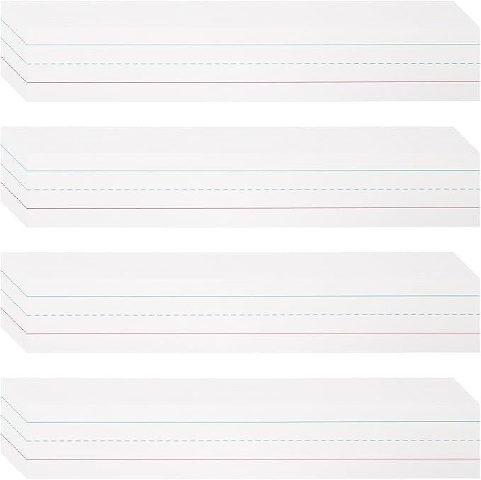 PATIKIL 100 Sheets Dry Erase Sentence Strips, 2" x 12" Reusable Cardstock Blue Red Lined Writing Paper Ruled Sentence Strips for Teachers Classroom Schedule