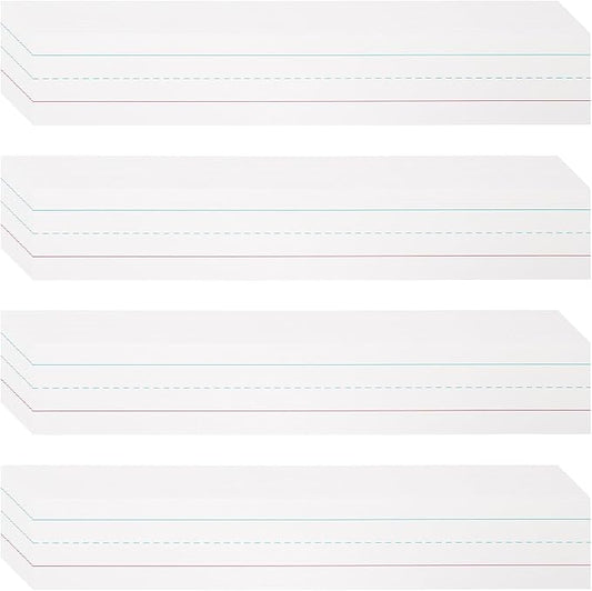 PATIKIL 100 Sheets Dry Erase Sentence Strips, 2" x 12" Reusable Cardstock Blue Red Lined Writing Paper Ruled Sentence Strips for Teachers Classroom Schedule