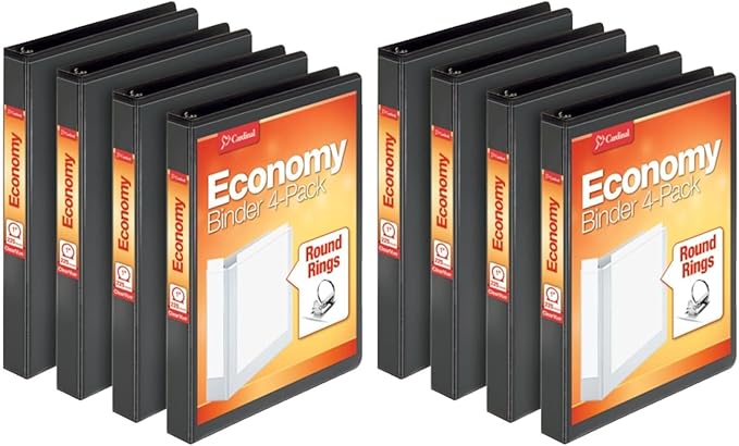 Cardinal Economy 3 Ring Binder, 1 Inch, Presentation View, Black, Holds 225 Sheets, Nonstick, PVC Free, Binders (79512), 4 Count(Pack of 2)