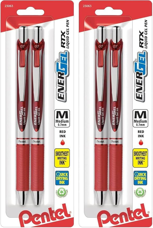 Pentel EnerGel Deluxe RTX Retractable Liquid Gel Pen,(0.7mm),Metal Tip,Red Ink,(BL77BP2B),2 Count (Pack of 2)