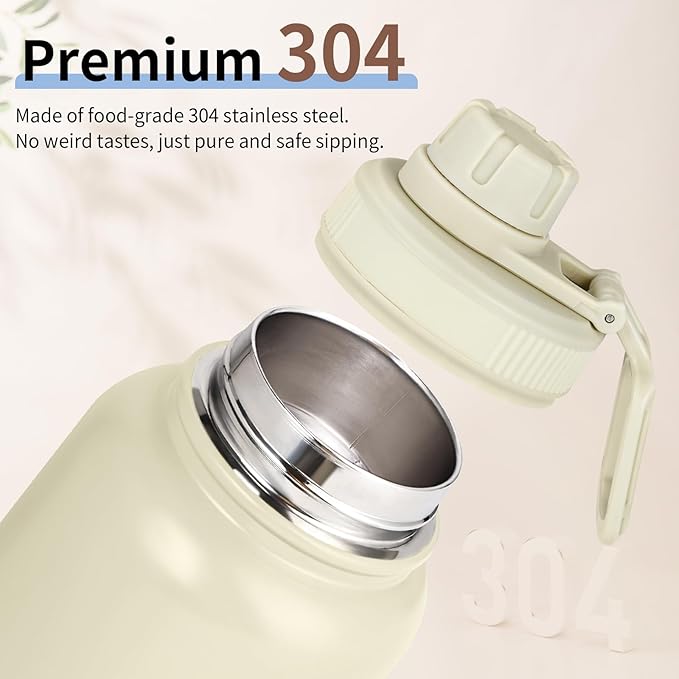 Gulex Motivational Water Bottle 32oz with Time Marker- Leakproof & BPA Free Sports Water Bottle with Straw & Carry Strap for Gym, Travel and Outdoor Sports (Stainless steel insulation-Brwom)