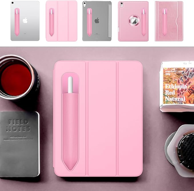 MoKo Pencil Holder Sticker Fit Apple Pencil Pro, Apple Pencil (USB-C), Apple Pencil 1st/2nd Generation, Elastic Pencil Pocket Pouch Adhesive Sleeve Attached to iPad Case for Stylus Pens, Flowers Pink
