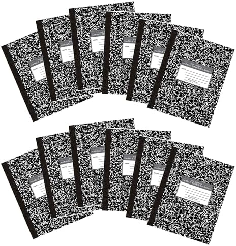ROARING SPRING Flexible Cover Composition Notebook, 12 Books, Black Marble, Wide Ruled w/Margin, 60 Sheets (120 Pages), 9.75" × 7.75", Center-Sewn, Made in USA