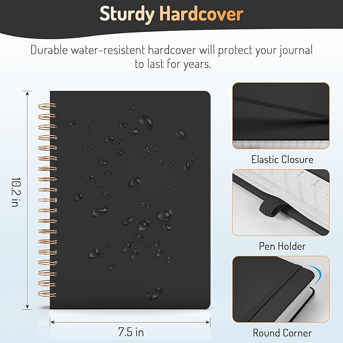 Forvencer Lined Spiral Journal Notebook with 300 Numbered Pages, B5 College Ruled Thick Journals for Writing with 100GSM Paper, Hardcover Notebooks with Contents for Work, School, Women Men, Blue