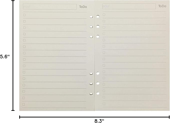 Zelten Refills/Loose Leaves for A5 Cover Ring Binder/Personal Organizer/Planner(A5 6 Holes, ToDo)