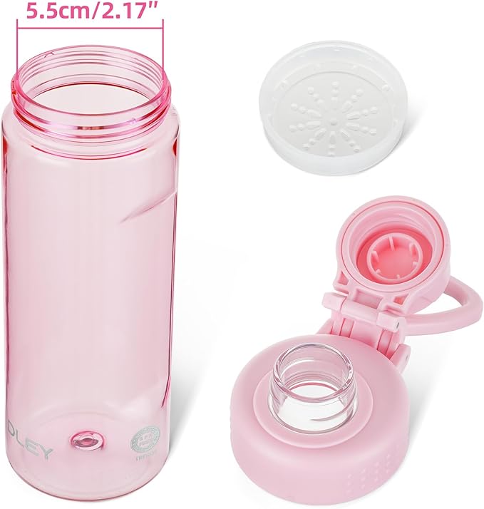 OLDLEY Water Bottles 20oz BPA Free Tritan Water Bottle with Carry Handle and Spout Lid, Leakproof Kids Water Bottle for Home,Travel, School, Outdoors,Pink