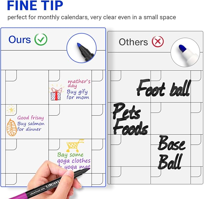 Magnetic Dry Erase Markers Fine Point Tip, 12 Count Colorful White Board Markers Dry Erase Marker with Eraser Cap, Low Odor Thin Marking for Teachers, Calendar Boards, Office, School Supplies