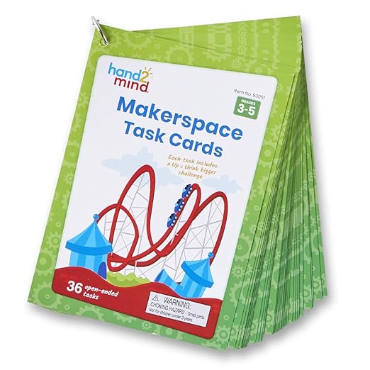hand2mind Makerspace Task Cards, STEM Learning Cards for Kids Grade 3-5, 36 STEM Activities, Kids Building Projects, Learning Cards, Educational Toys, Fun Ideas on What to Build, Classroom Supplies