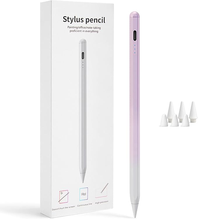 Stylus Pen for iPad 2018-2026, 2X Fast Charge Active Pencil with Tilt Sensitivity & Palm Rejection, iPad 11/10/9/8/7/6/A16, Air M4/M3/M2, Pro M5/M4, Mini 7/6/5 (Purple)