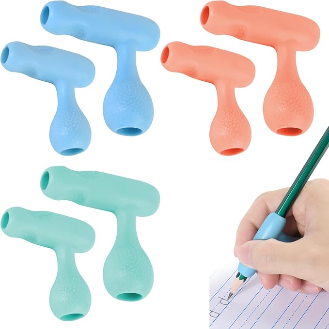 Cosmos 6 Pcs Pencil Grips Writing Aid Pencil Holder Universal Ergonomic Pencil Gripper, 2 Assorted Sizes & 3 Colors