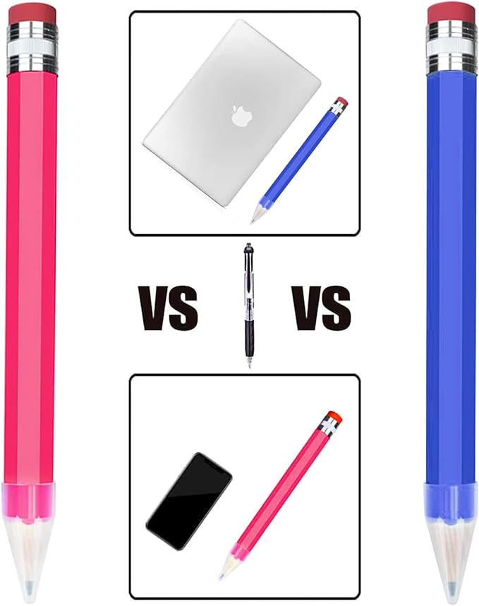 Giant Pencil, 14 Inch Big Jumbo Pencils, Funny Oversized Huge Comically Large Pencil with Cap for Prop/Gifts/Decor(Blue/Pink)