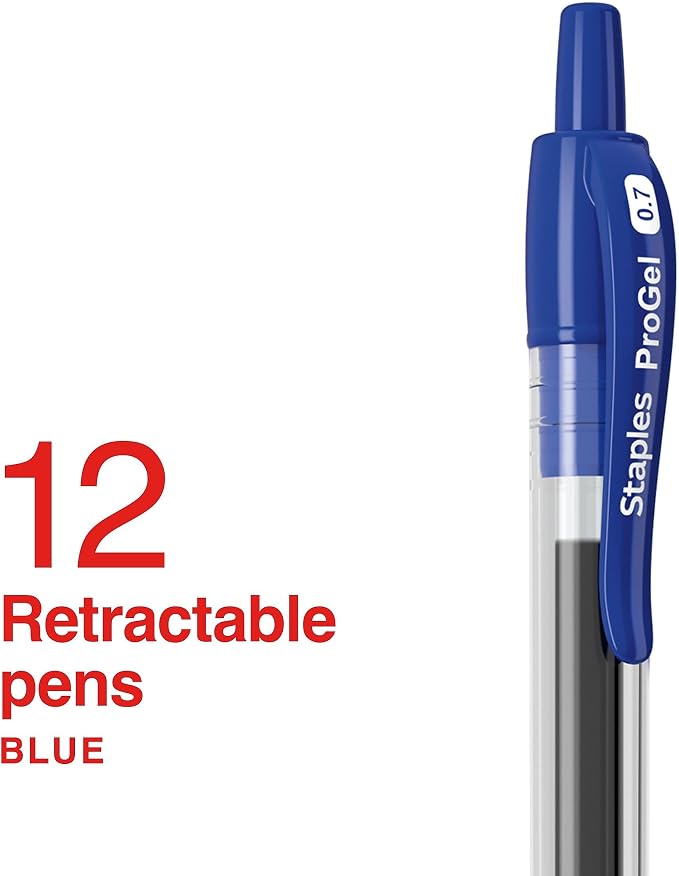 STAPLES ProGel™ Retractable Gel Pen, Fine Point, 0.7mm, Blue Ink, 2/Pack
