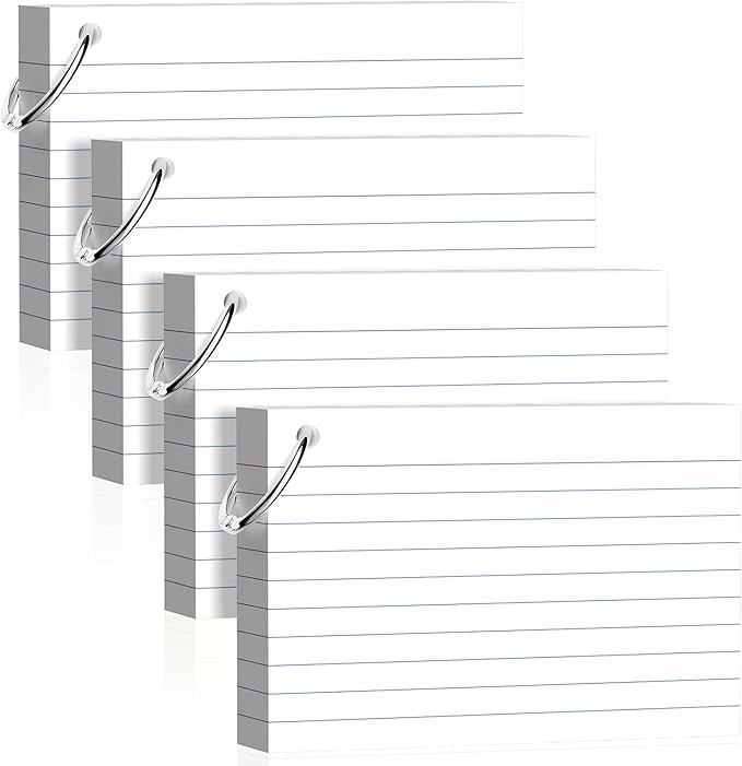 160 Pcs Index Cards with Ring 4 x 6 Inch White Heavyweight Ruled Flash Cards, Flashcards with Ring for School & Office Supplies and Home Organization, Durable Study To Do List Lined Note Cards
