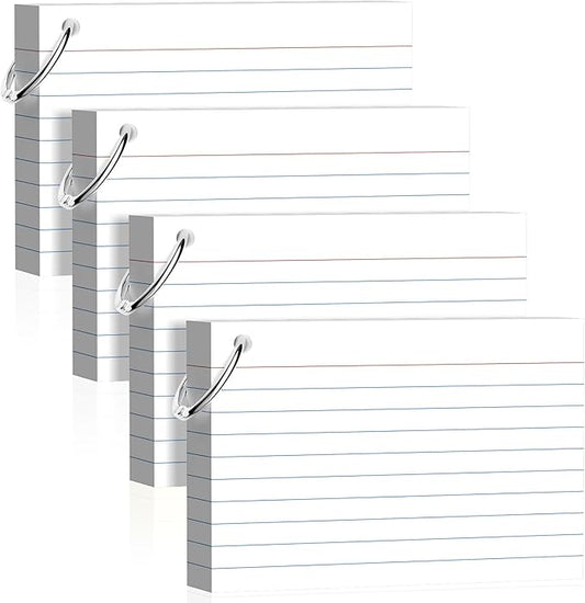 160 Pcs Index Cards with Ring 4 x 6 Inch White Heavyweight Ruled Flash Cards, Flashcards with Ring for School & Office Supplies and Home Organization, Durable Study To Do List Lined Note Cards