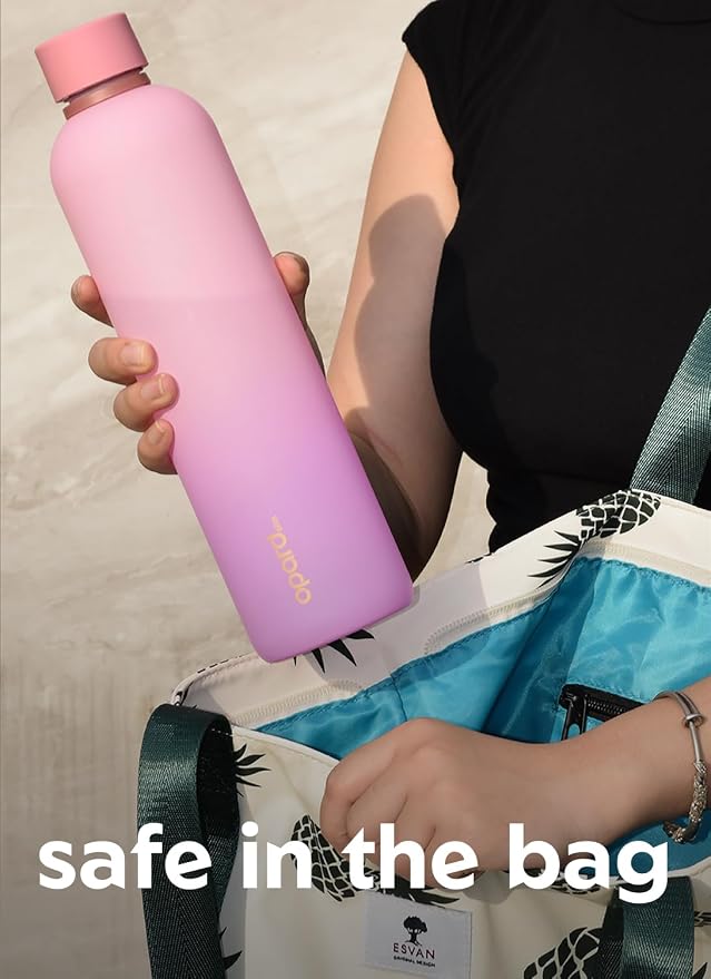 Opard Slim Water Bottle 32oz, Dishwasher Safe Plastic Water Bottle BPA-Free, Leakproof Screw Top, Sunset Pink Purple, Reusable for Travel School Sport Gym Hiking