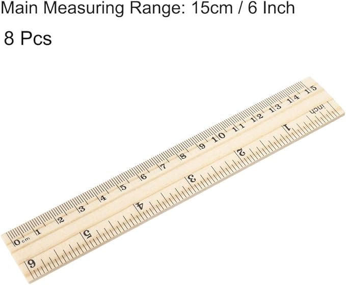uxcell Wood Ruler 15cm 6 Inch 2 Scale Office Rulers Wooden Measuring Ruler 8pcs