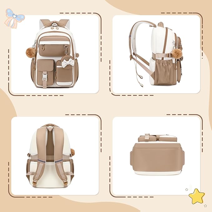 MUSEVOS Kids Teenage Girls Backpack, Elementary/Middle/High Schoolbag, Multi-Compartment Water-resistant Cute Bookbag, 17inch