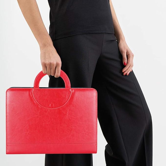 Darolin Vegan Leather Padfolio Portfolio with Handle & Clipboard, Zippered Business Portfolio Organizer for Meetings, Interviews & Travel, Fits A4 & Letter Size, Padfolio for Men Women (Red)