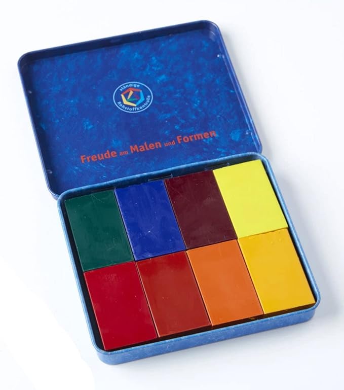 Stockmar Beeswax Block Crayons, Set of 8 - Non Toxic, Safe, Natural Jumbo Crayons For Kids & Adults - Waldorf Homeschool -Waldorf Art Supplies - In Storage Tin Case, Made in Germany