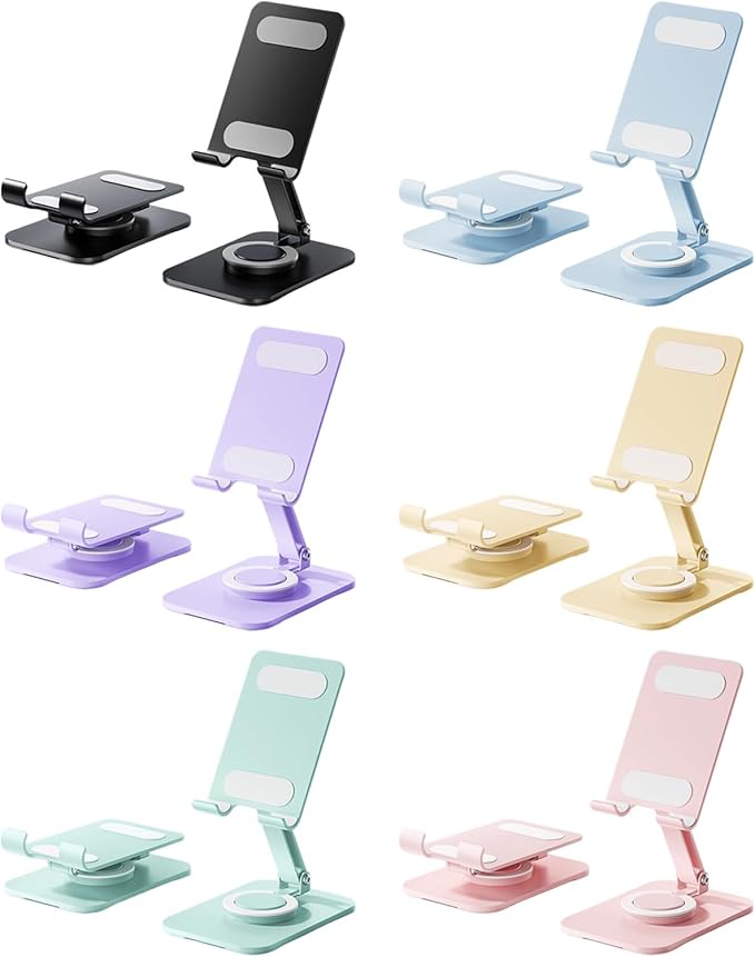 Carbon Steel Desktop Phone Stand Foldable Adjustable with Rotating Base for Video Calls Phone Tablet Portable Foldable Adjustable Desktop Rotating Desk Video Calling Online Learning Movie Hands