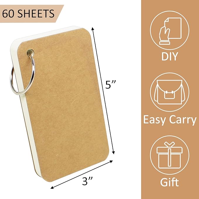 zmybcpack 6 Pack 360 Pcs 3x5 Inch Lined Flash Cards with Binder Rings (60 Sheets Each Pack), Ruled Index Cards Study Cards 3x5 Lined Note Cards for Studying, School, Memory