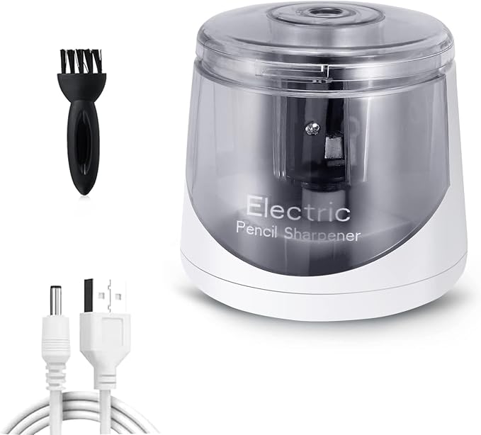 Electric Pencil Sharpener, Battery (Not lncluded) or USB Powered Small Portable for NO.2 Pencils, Automatic for Home and Office White