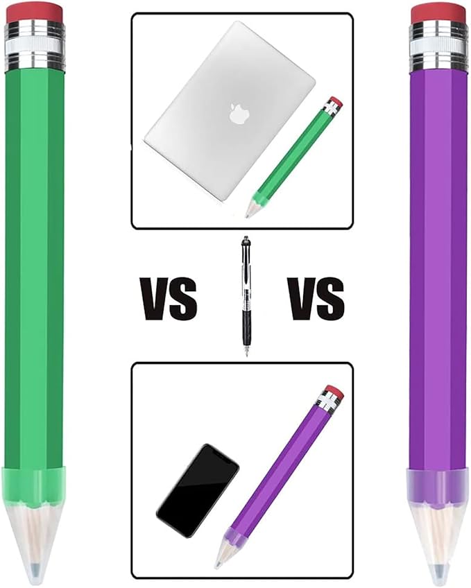 Giant Pencil, 14 Inch Big Jumbo Pencils, Funny Oversized Huge Comically Large Pencil with Cap for Prop/Gifts/Decor(Green/Purple)