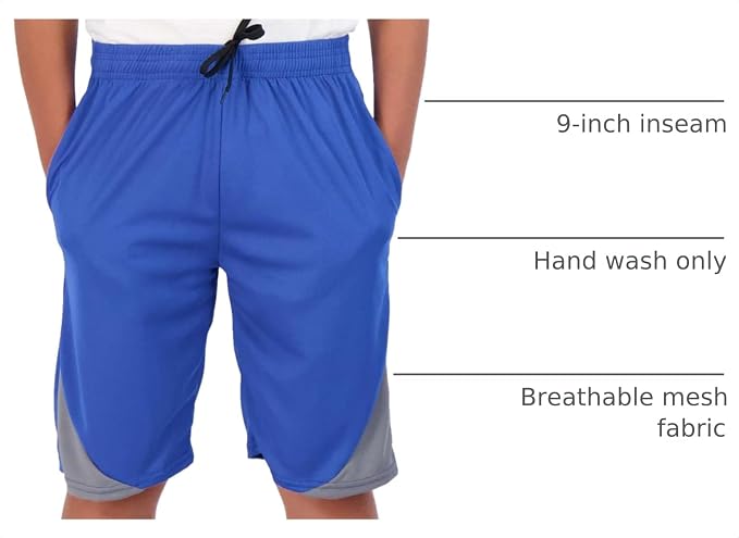 Real Essentials 5 Pack: Boys' Mesh Basketball Athletic Shorts with Pockets – Teen Kids Youth Quick Dry Soccer Running Gym