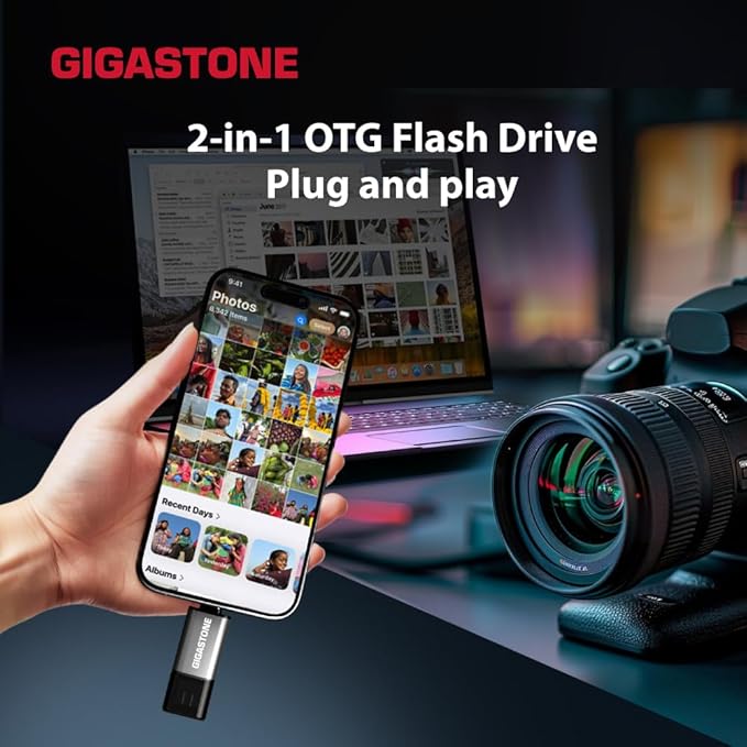 GIGASTONE 256GB Dual Flash Drive, Z40 USB 3.2 Gen 1, 2-in-1 Type-A & Type-C, 100MB/s Ultra Fast, Head Cap Design, Plug & Play for Smartphone/PC/Mac/TV/Car Audio, USB 2.0/3.0/3.1 Compatible