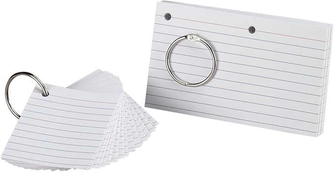 Oxford Just Flip-It Punched and Perfed Study Cards, 75 Full Size Cards or 150 Half Size Study Cards, Ruled, White (63506EE)