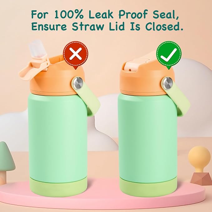 Kerilyn 12oz Kids Water Bottle 2 Pack, Stainless Steel Insulated Water Bottle Bulk, Toddler Cups with Straws Leak-Proof, Kids Water Bottles for School Boys Girls, BPA Free, 2 Piece Set Ocean Couple
