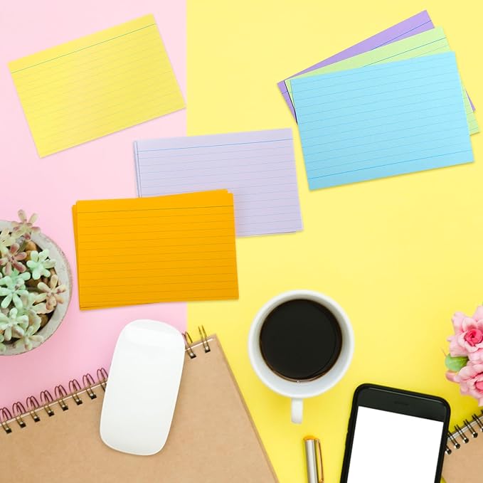 Fainne 2100 Pcs Colored Index Cards Bulk Neon Ruled Note Cards with Lines for Studying Rainbow Pad Index Notecards for Studying School Supply College Office(4 x 6 Inch,Light Color)