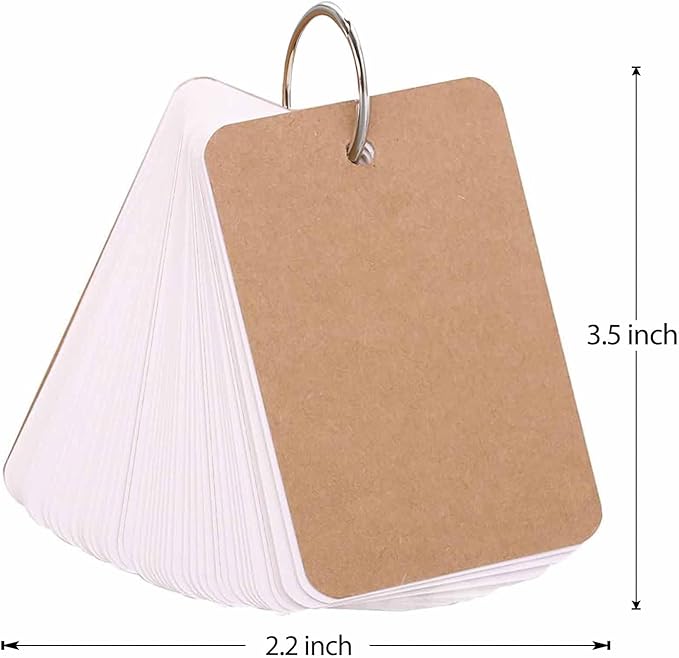 Primbeeks 8 Pack Multicolor Index Cards with Binding Rings, 320 Sheets 2.2 x 3.5 Inches Flash Cards, Double-sided Available Study Cards, Easy Flip DIY Greeting Card, Note Cards, Kraft Paper Cards