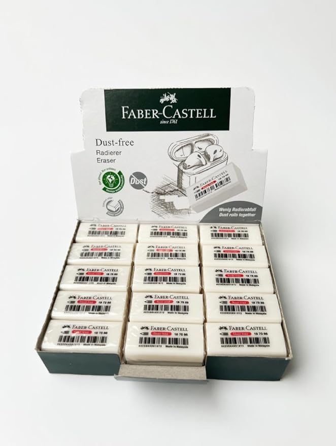 Faber-Castell Excellent Dust Free Extra Soft Clean White Pencil Eraser Bulk Pack Suitable for Drawing Art Office & School Use [Box of 30] (4 x 1.9 x 1.2cm)