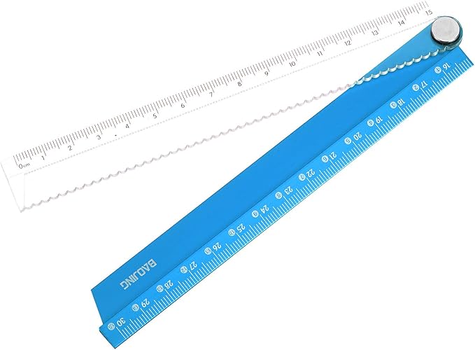 HARFINGTON Folding Straight Ruler 30cm Metric Aluminum Alloy Ruler with Angle Line & Wave Edge Geometric Measuring Tool for Children Architects Study Classroom Office, Blue