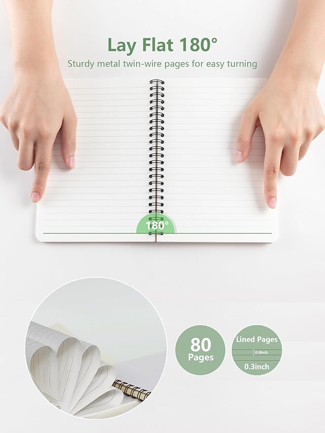 White & Gold Marble Spiral Notebooks - Minimalist White Gold Marble Design Hardcover Journals for Daily Notes/Planning/Note Taking, Stylish Sleek Gifts for Women/College Students/Worker