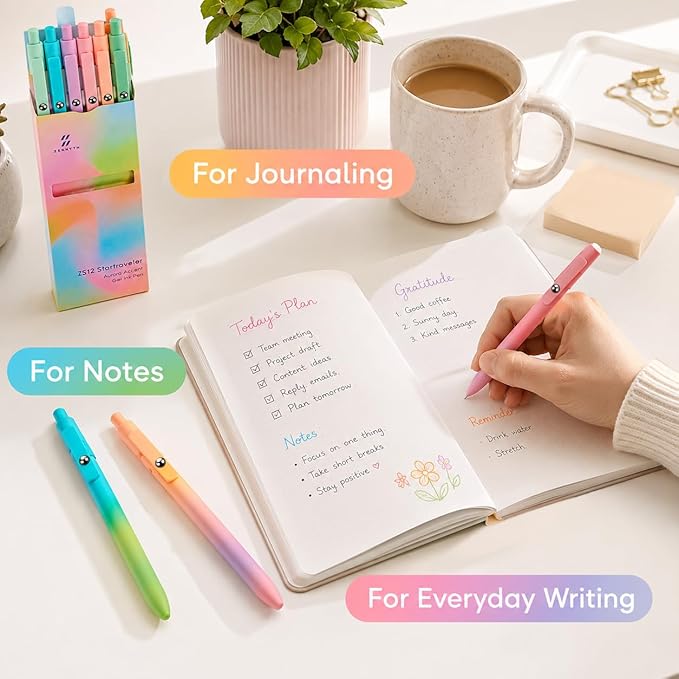 Gel Pens School Office Supplies - 10 Pcs 0.7mm Cute Black Ink Ballpoint, Aesthetic Fine Point Pen, Desk Accessories for Women College Teacher, Pastel Colored Smooth Writing Pen for Journaling Gifts