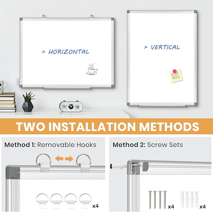 Double-Sided Magnetic White Board, 20"x30" Dry Erase Whiteboard for Wall with Aluminum Frame Presentation Board for School, Office and Home