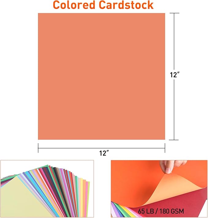 MAXECHO 12" x 12" Colored Cardstock 50 Assorted Sheets in 50 Colors, 180 GSM (65 lb) Bulk Construction Paper, Printer Friendly Card Stock for Printing & Making, DIY Crafts, Cricut, School Supplies