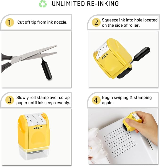 Miseyo Dashed Handwriting Lines Practice Roller Stamp,Self-Inking Line Rolling Stamps for Kids Writing- Yellow